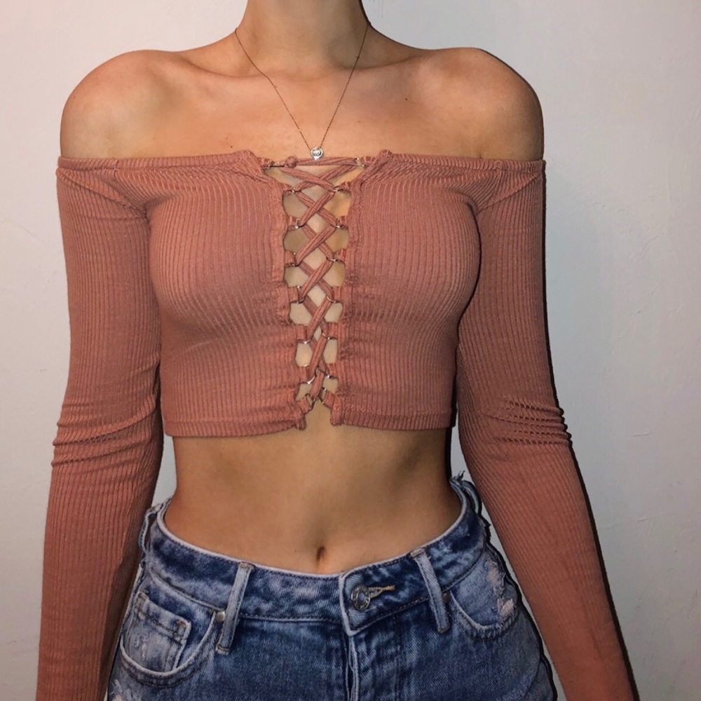 Off the shoulder cropped long sleeve
